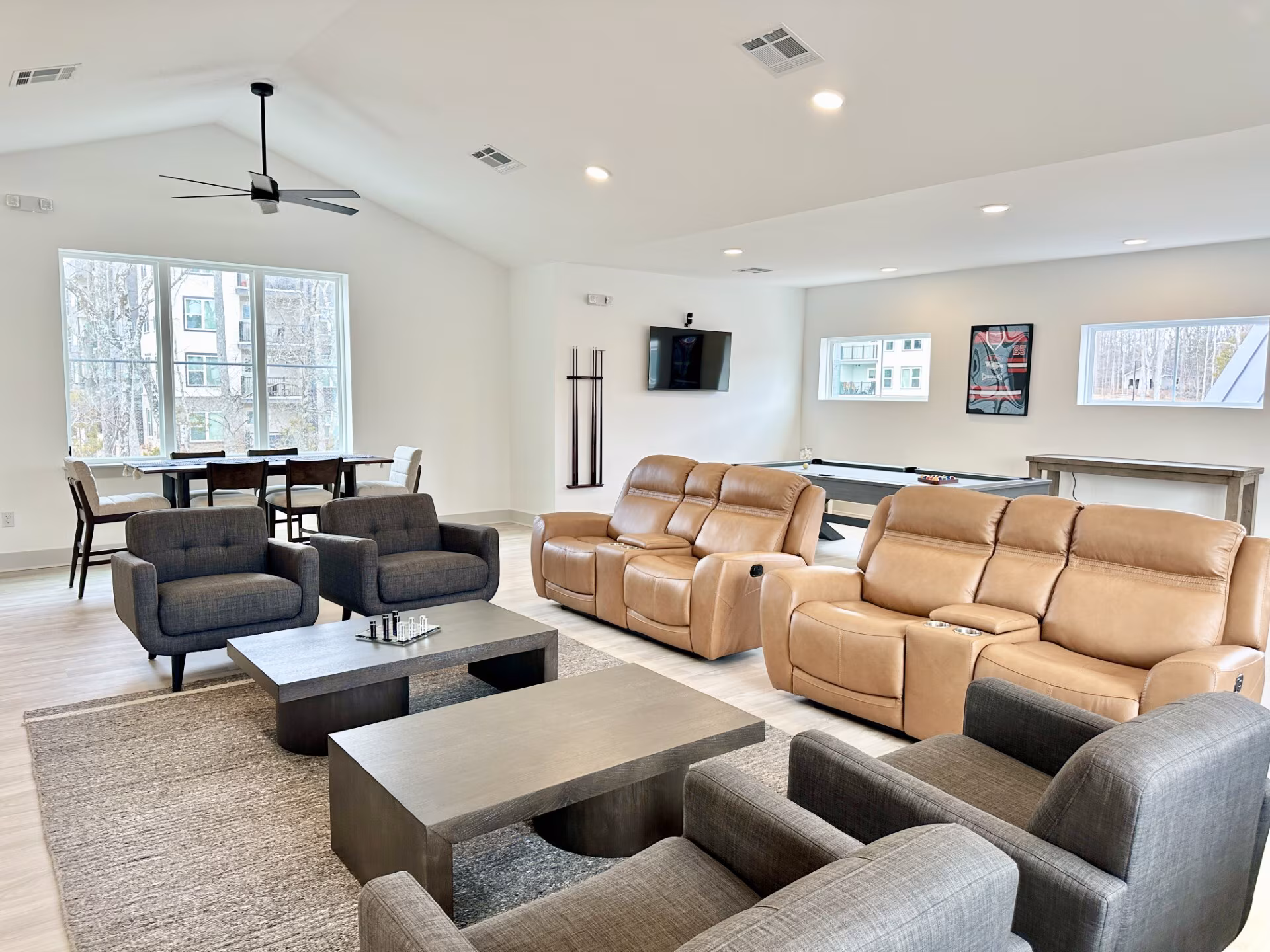 Theater-style recliners facing the screen