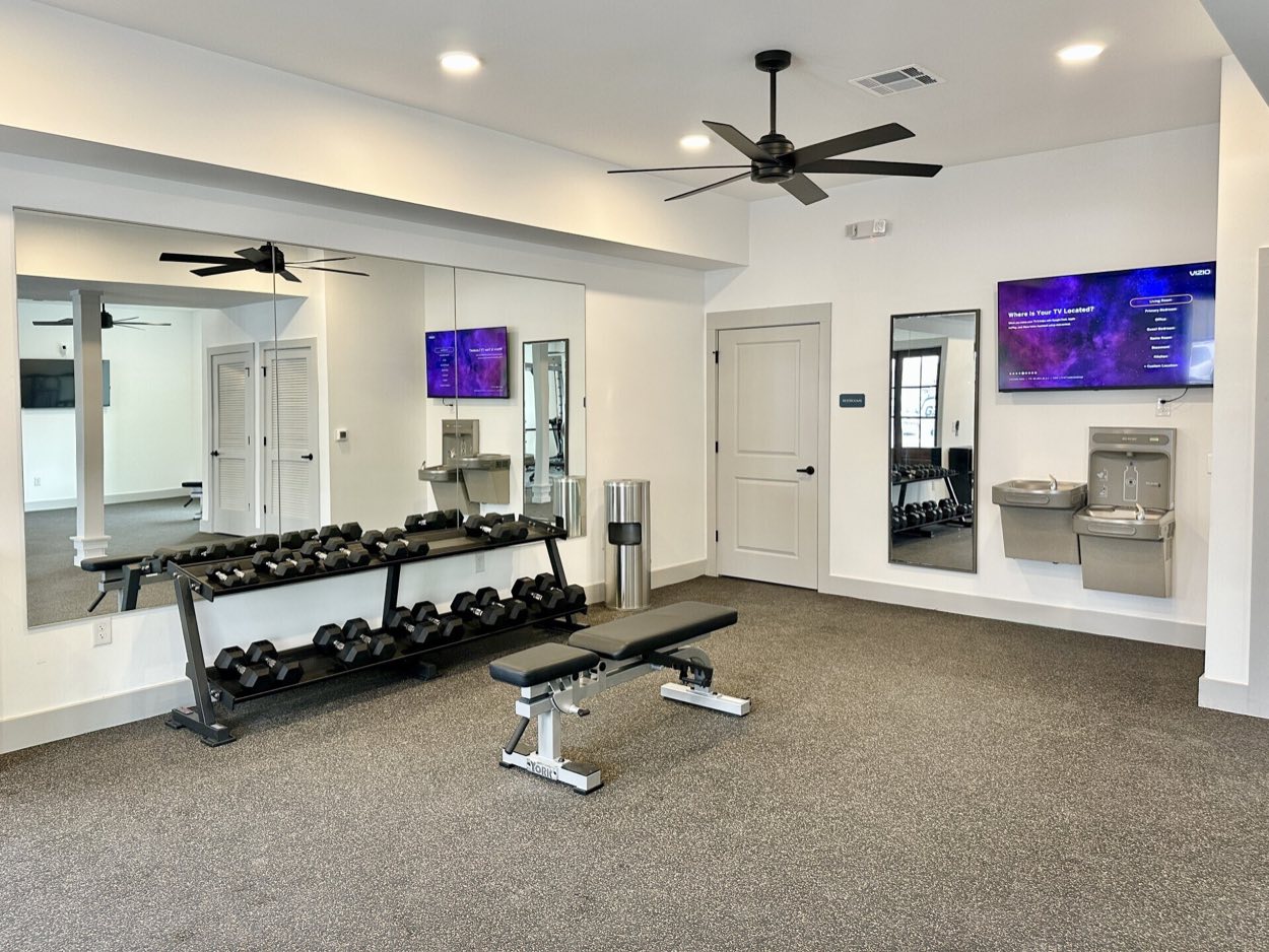 Fitness centre free weights and a bench
