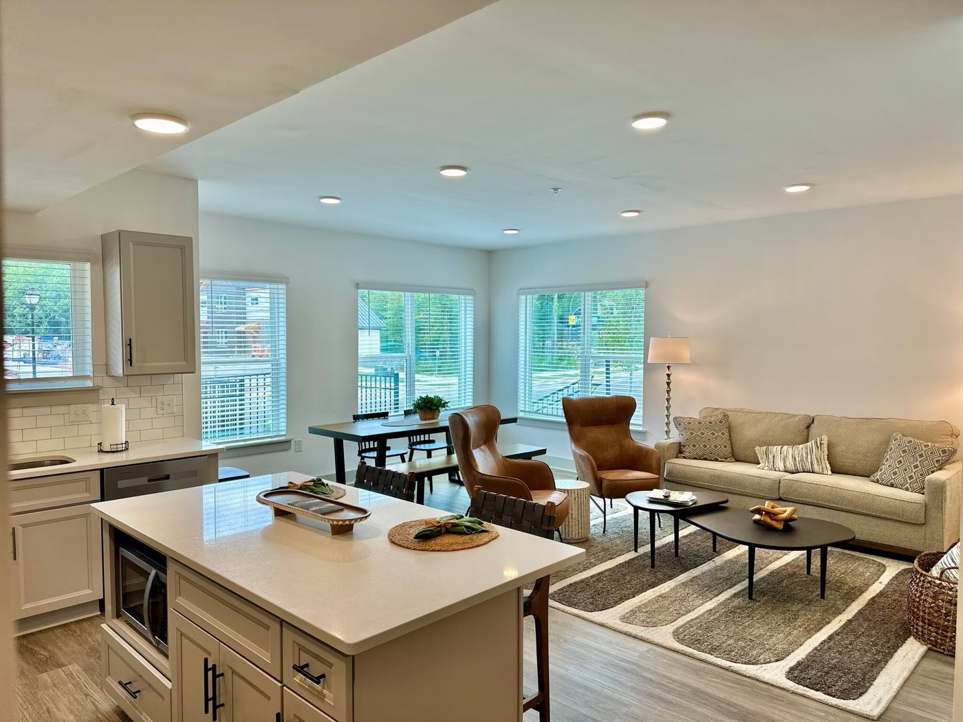 Open-concept living and dining room